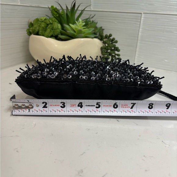 Vintage Lancôme Black Beaded Evening Bag Sequin Clutch Braided Strap Formal - Picture 4 of 10